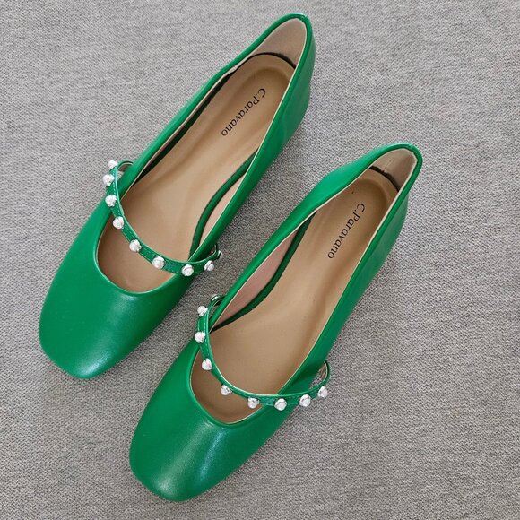 C.Paravano Mary Jane Flats  - Square Toe Ballet Flats with Pearl Strap Eu Sz 39 - Picture 2 of 7